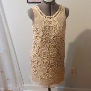 Corey lynn calter beige crochet lace knit shift dress sz 4 pre owned